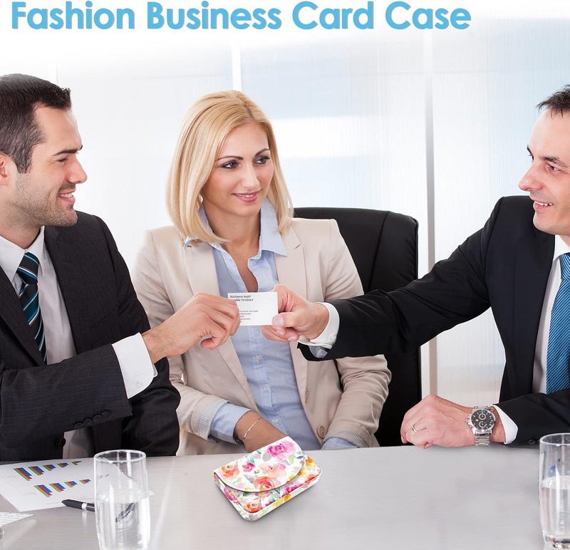 Xavier Business Card Holder，PU Leather Business Card Case Color Printing Pattern Card Holder Wallet，Pockets Magnetic Credit Card Holders for Men and Women，Watercolor Flowers - Image 4
